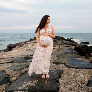 Motherhood Maternity Sleeveless V-Neck Maxi Chiffon Dress in Size Medium